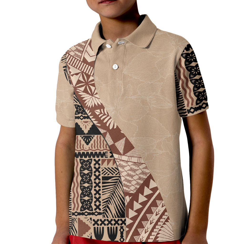 Bula Fiji Kid Polo Shirt Tribal Masi Tapa - Beige - Wonder Print Shop