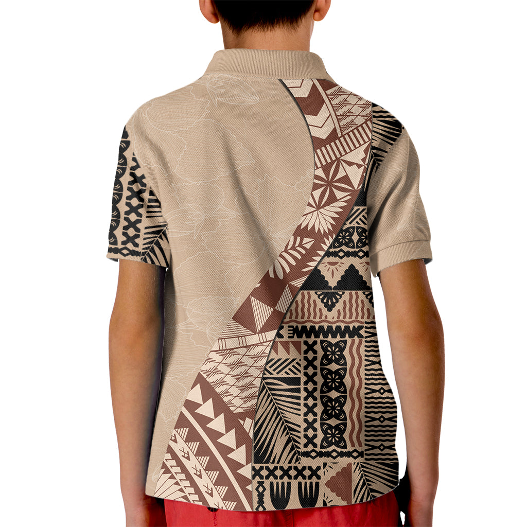 Bula Fiji Kid Polo Shirt Tribal Masi Tapa - Beige - Wonder Print Shop