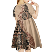 Bula Fiji Kid Short Sleeve Dress Tribal Masi Tapa - Beige - Wonder Print Shop