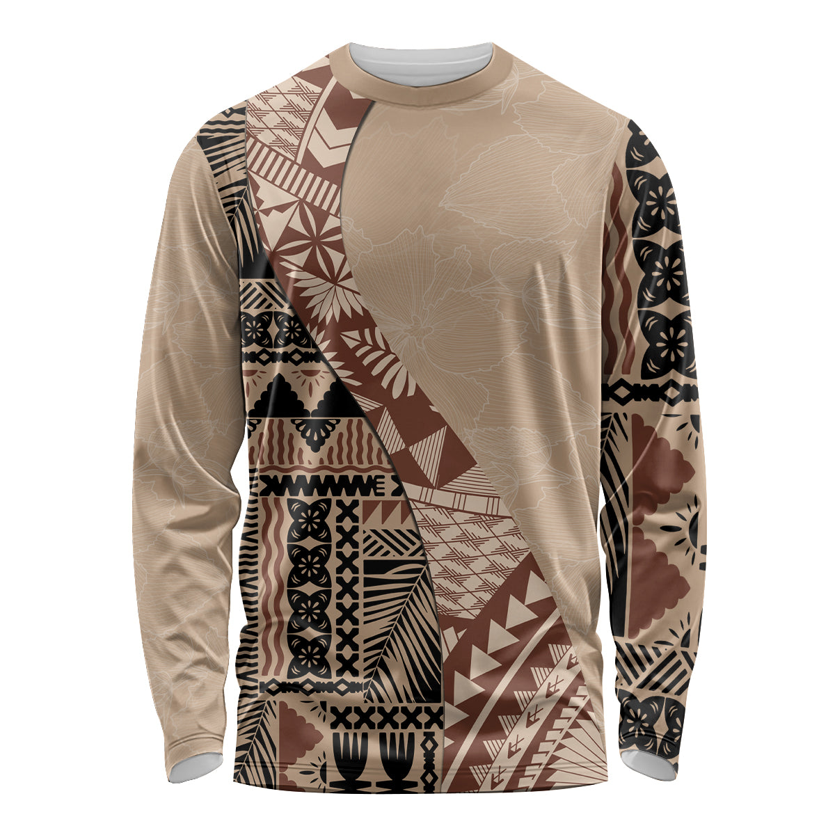 Bula Fiji Long Sleeve Shirt Tribal Masi Tapa - Beige - Wonder Print Shop