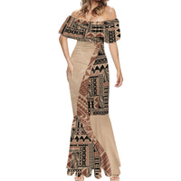 Bula Fiji Mermaid Dress Tribal Masi Tapa - Beige - Wonder Print Shop