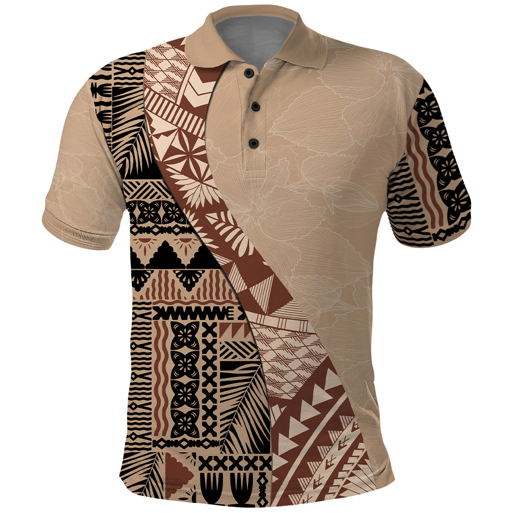 Bula Fiji Polo Shirt Tribal Masi Tapa - Beige - Wonder Print Shop