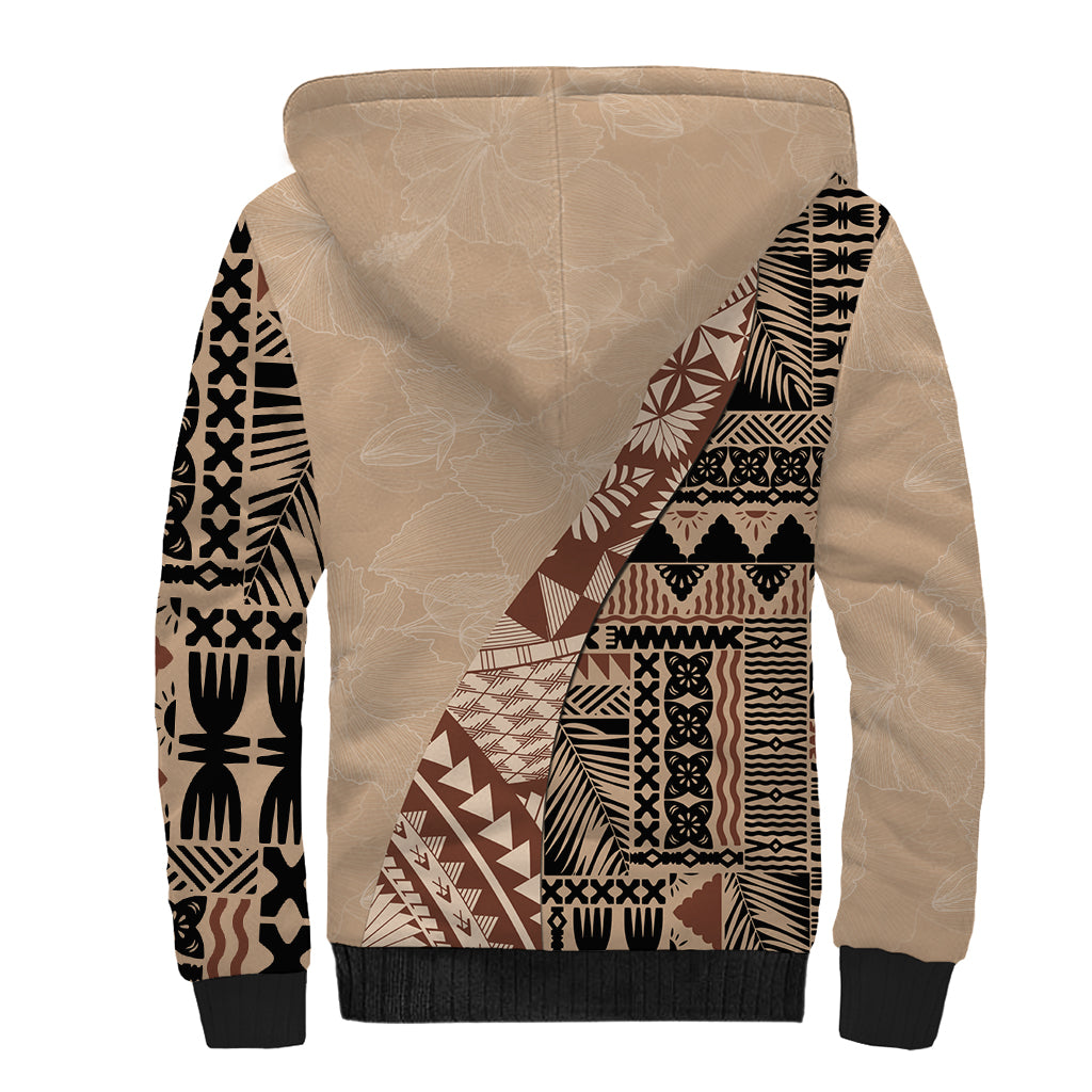 Bula Fiji Sherpa Hoodie Tribal Masi Tapa - Beige - Wonder Print Shop