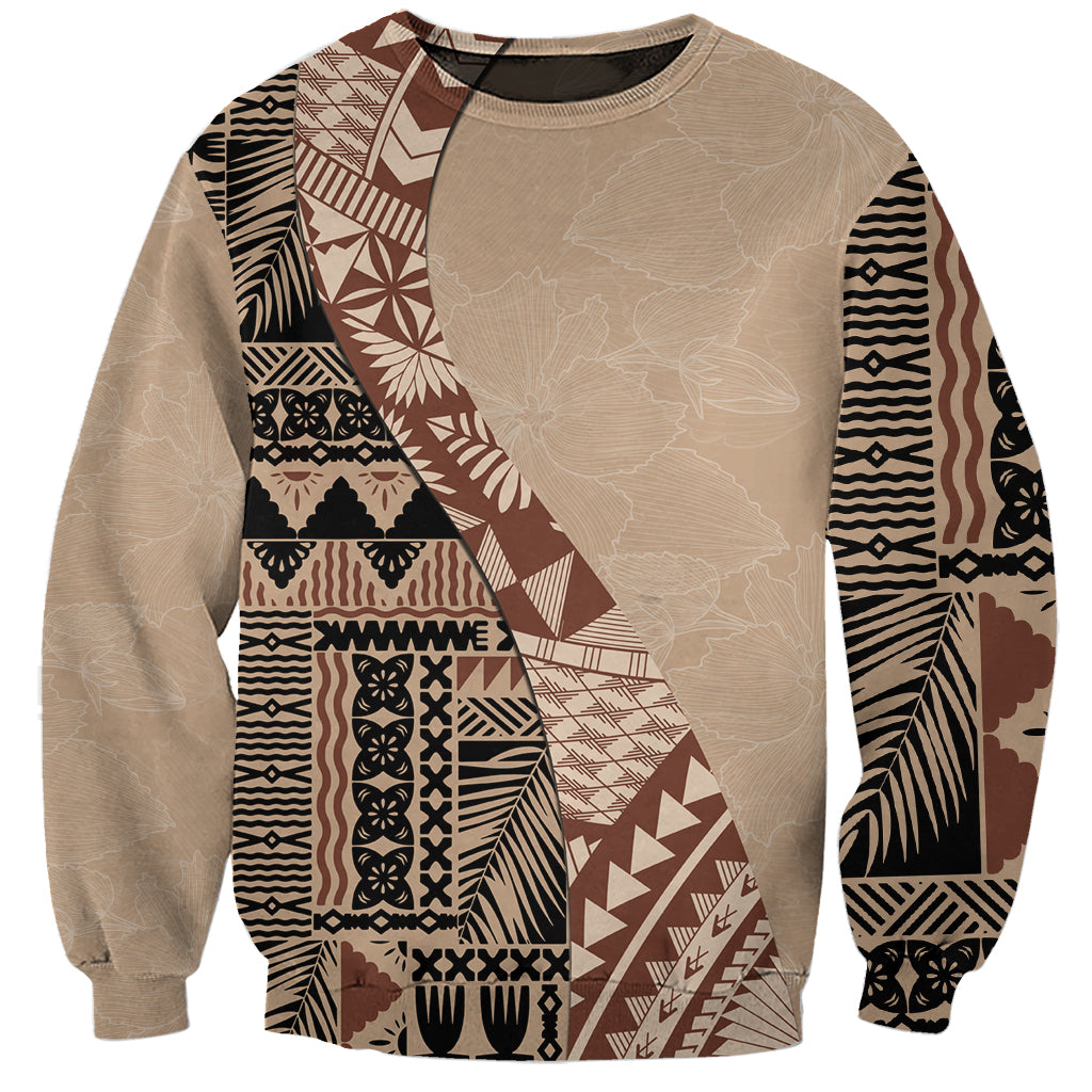 Bula Fiji Sweatshirt Tribal Masi Tapa - Beige - Wonder Print Shop