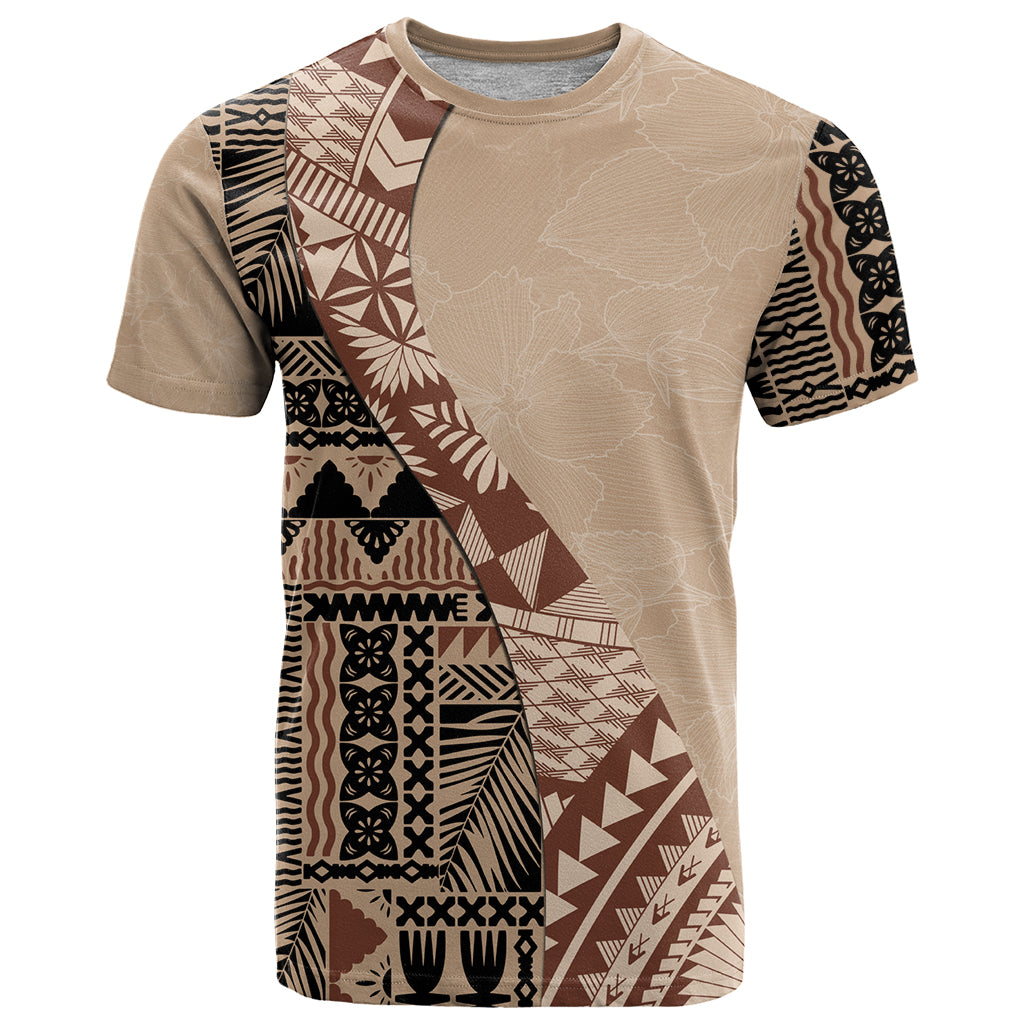 Bula Fiji T Shirt Tribal Masi Tapa - Beige - Wonder Print Shop