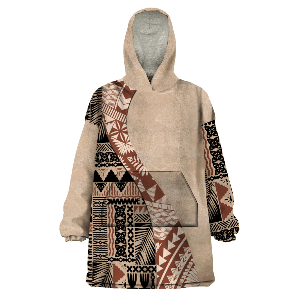 Bula Fiji Wearable Blanket Hoodie Tribal Masi Tapa - Beige - Wonder Print Shop