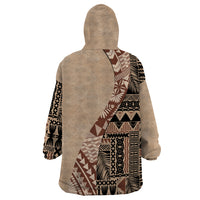 Bula Fiji Wearable Blanket Hoodie Tribal Masi Tapa - Beige - Wonder Print Shop
