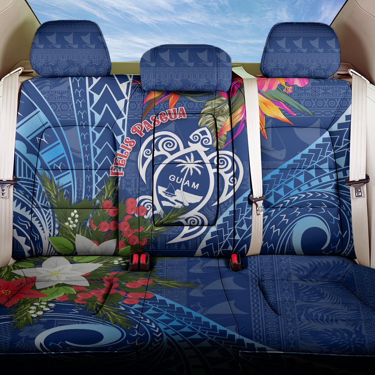 Guam Christmas Back Car Seat Cover Turtle Mix Tapa Felis Pasgua LT7 - Wonder Print Shop