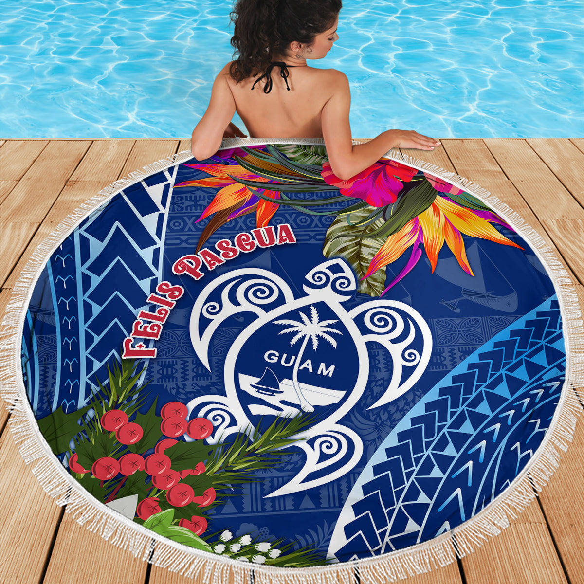 Guam Christmas Beach Blanket Turtle Mix Tapa Felis Pasgua LT7 - Wonder Print Shop