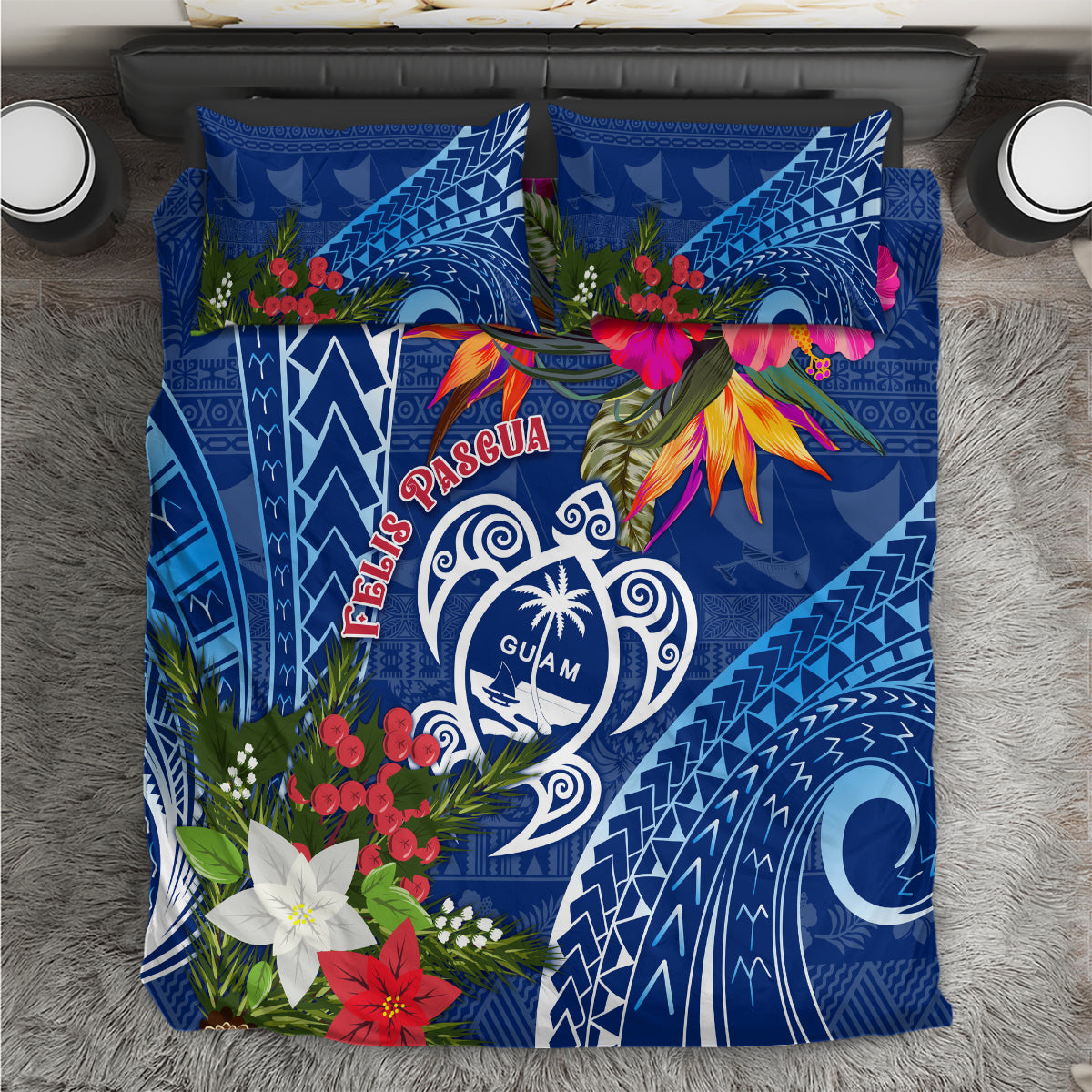 Guam Christmas Bedding Set Turtle Mix Tapa Felis Pasgua LT7 - Wonder Print Shop