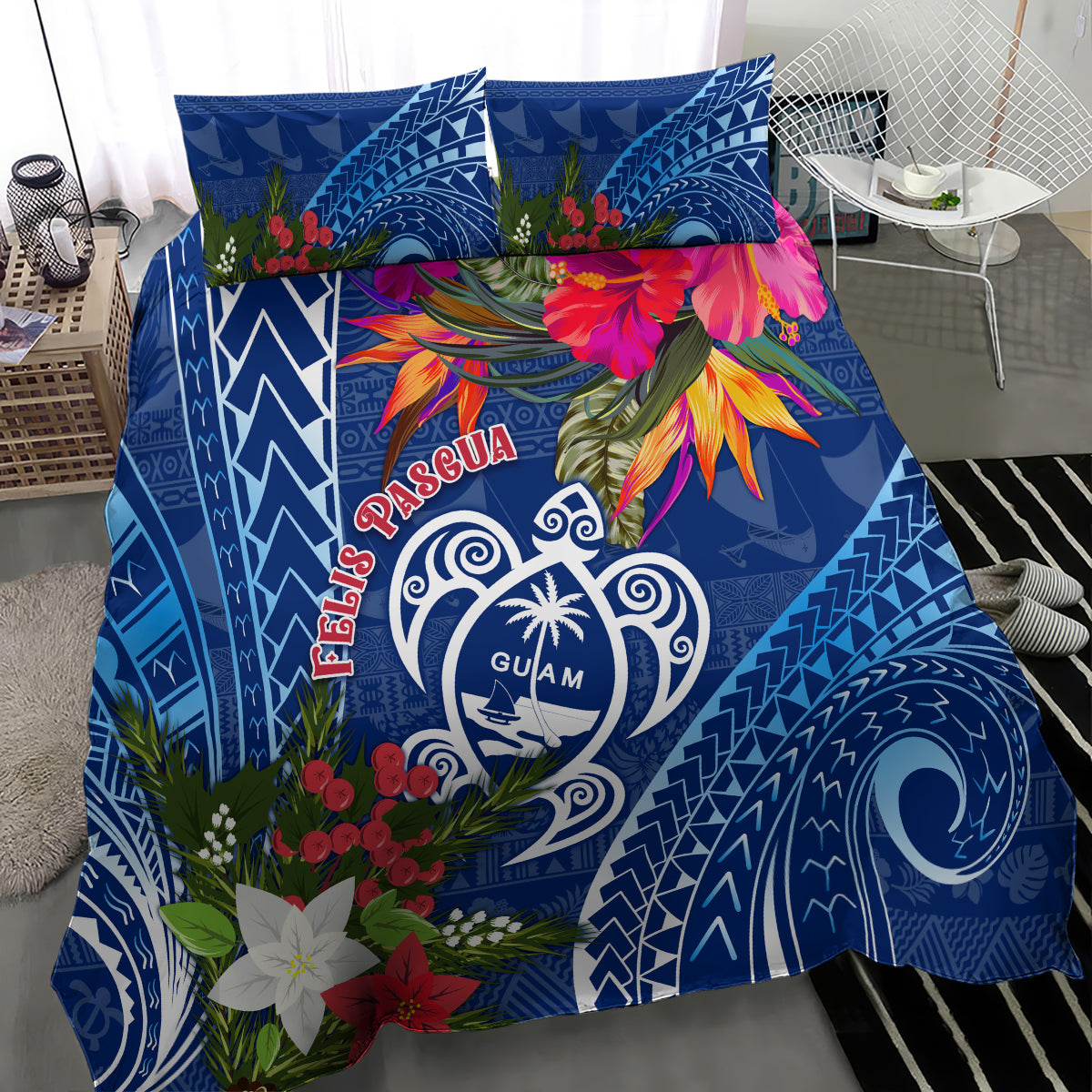 Guam Christmas Bedding Set Turtle Mix Tapa Felis Pasgua LT7 - Wonder Print Shop