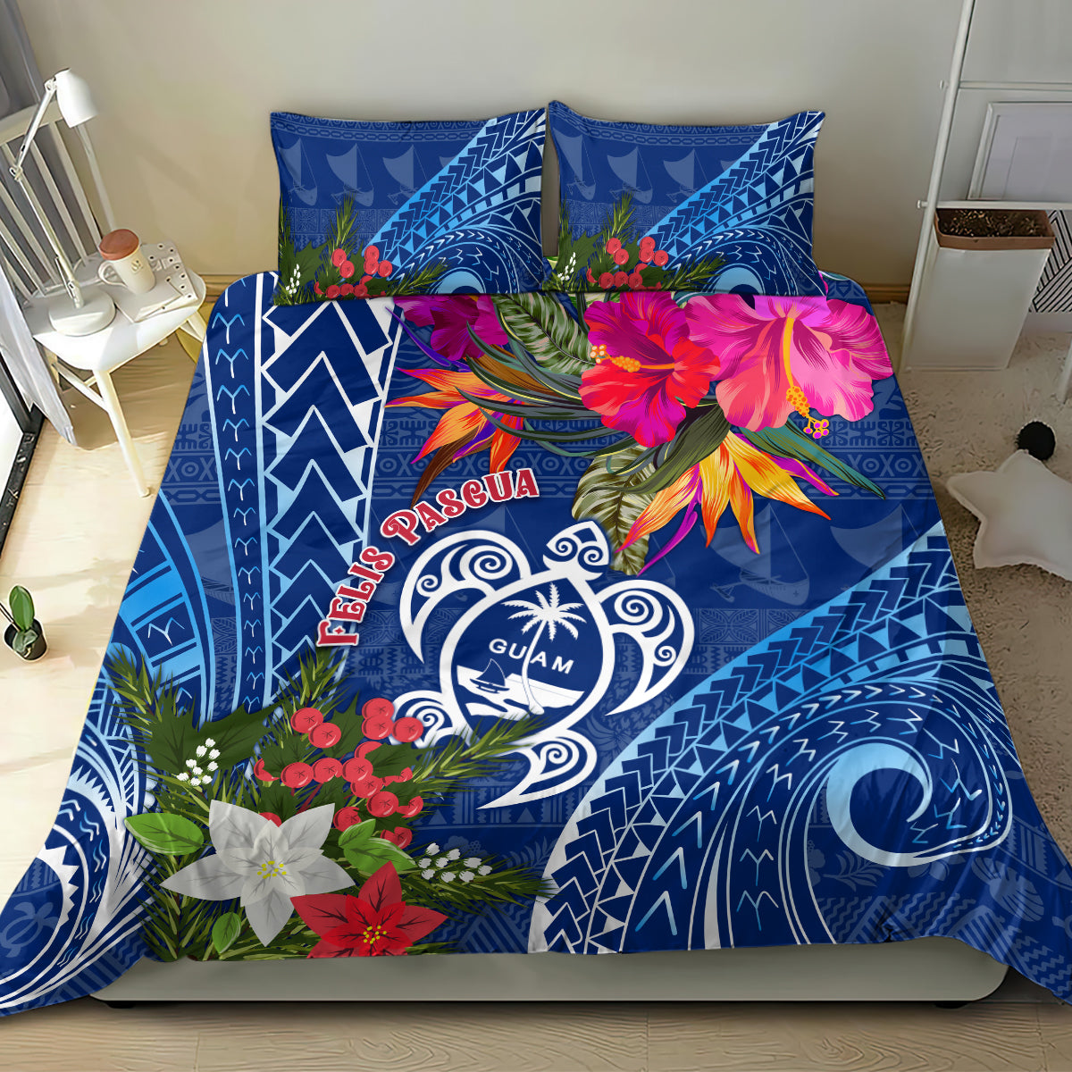 Guam Christmas Bedding Set Turtle Mix Tapa Felis Pasgua LT7 - Wonder Print Shop