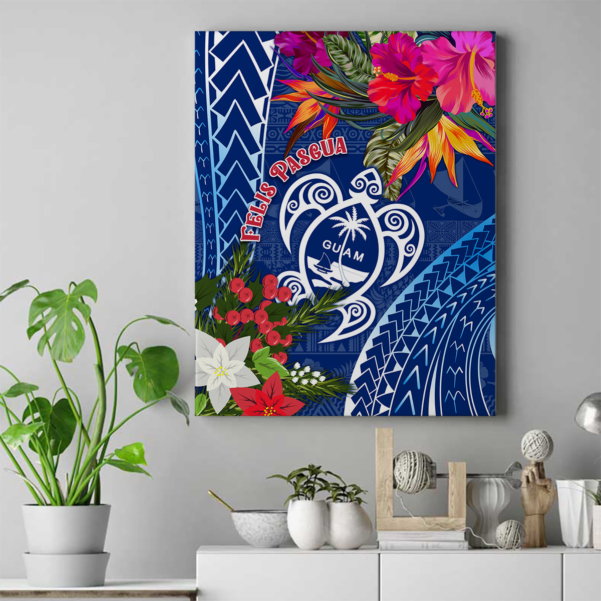 Guam Christmas Canvas Wall Art Turtle Mix Tapa Felis Pasgua LT7 - Wonder Print Shop