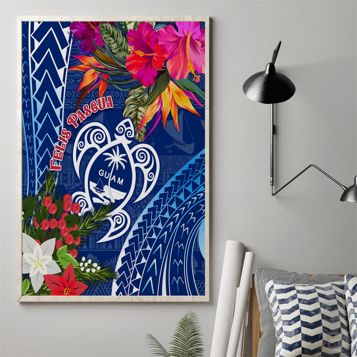 Guam Christmas Canvas Wall Art Turtle Mix Tapa Felis Pasgua LT7 - Wonder Print Shop