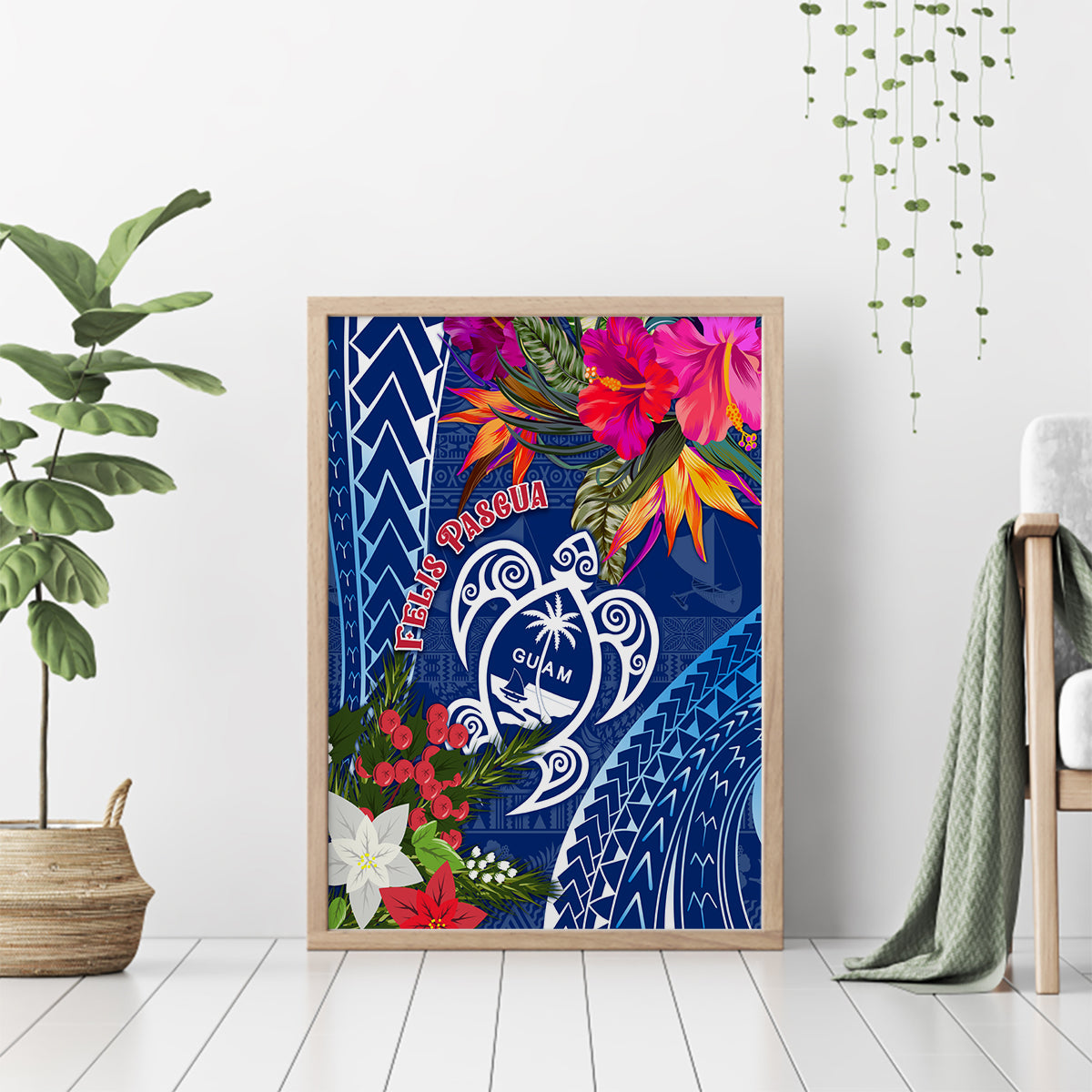 Guam Christmas Canvas Wall Art Turtle Mix Tapa Felis Pasgua LT7 - Wonder Print Shop