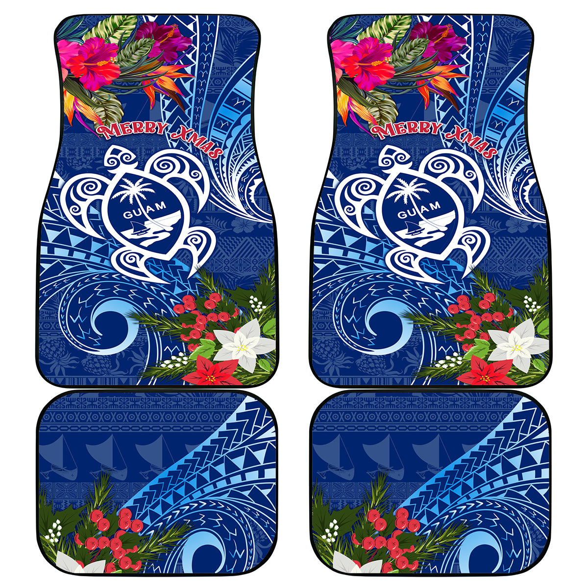 Guam Christmas Car Mats Turtle Mix Tapa Felis Pasgua LT7 - Wonder Print Shop
