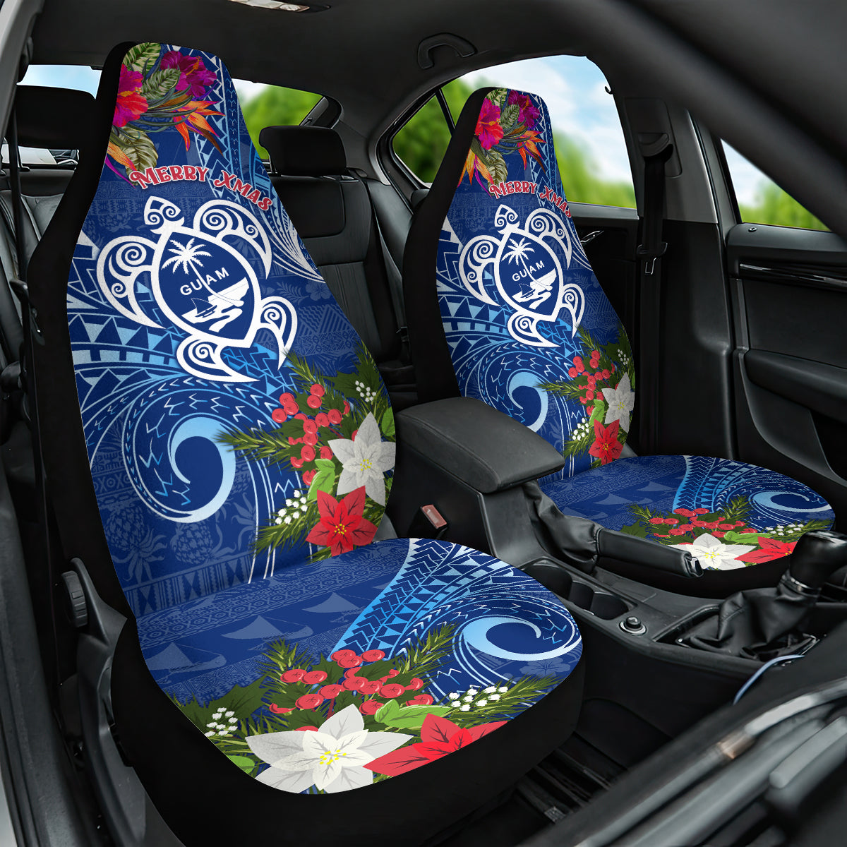 Guam Christmas Car Seat Cover Turtle Mix Tapa Felis Pasgua LT7 - Wonder Print Shop
