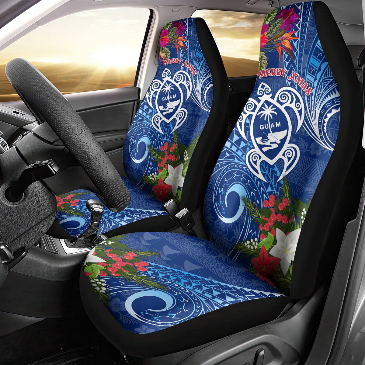 Guam Christmas Car Seat Cover Turtle Mix Tapa Felis Pasgua LT7 - Wonder Print Shop