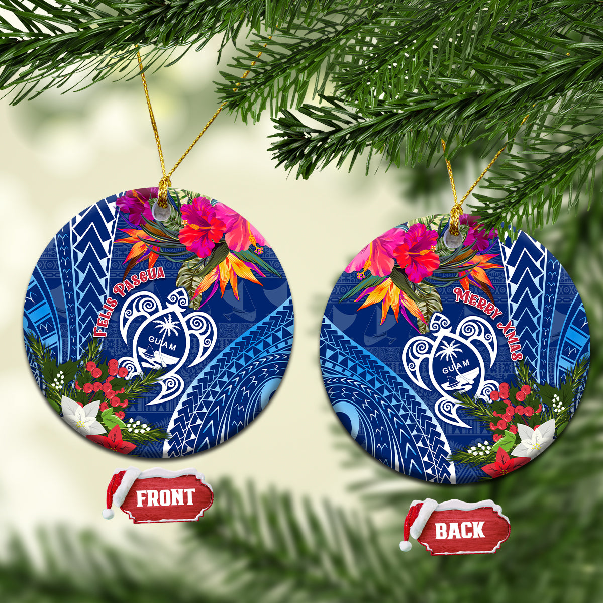 Guam Christmas Ceramic Ornament Turtle Mix Tapa Felis Pasgua LT7 - Wonder Print Shop