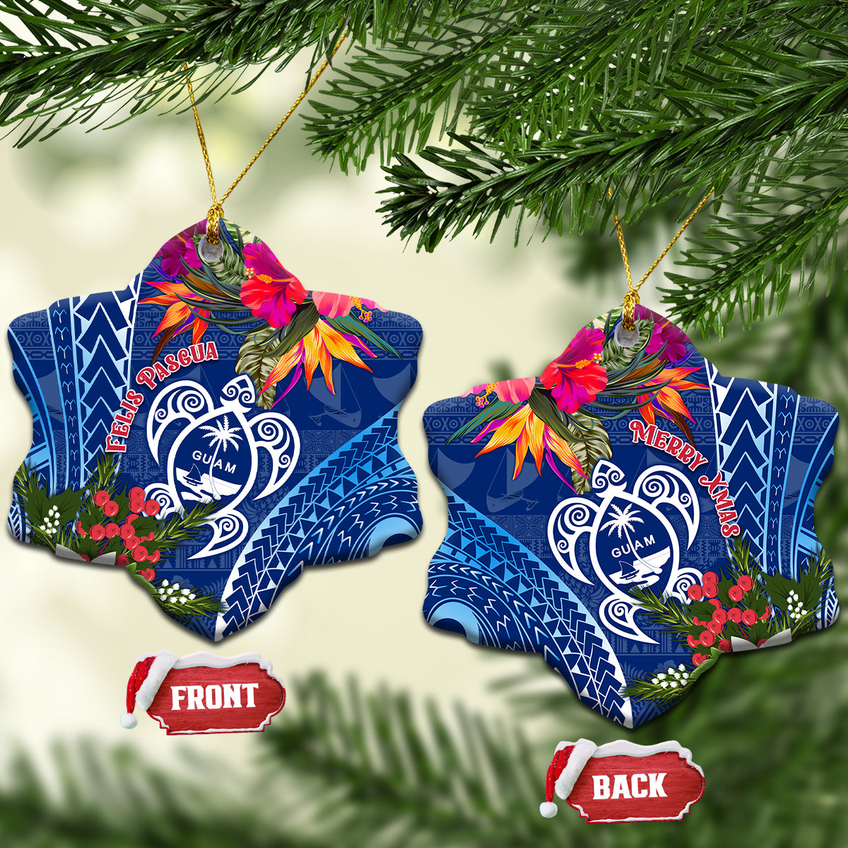 Guam Christmas Ceramic Ornament Turtle Mix Tapa Felis Pasgua LT7 - Wonder Print Shop