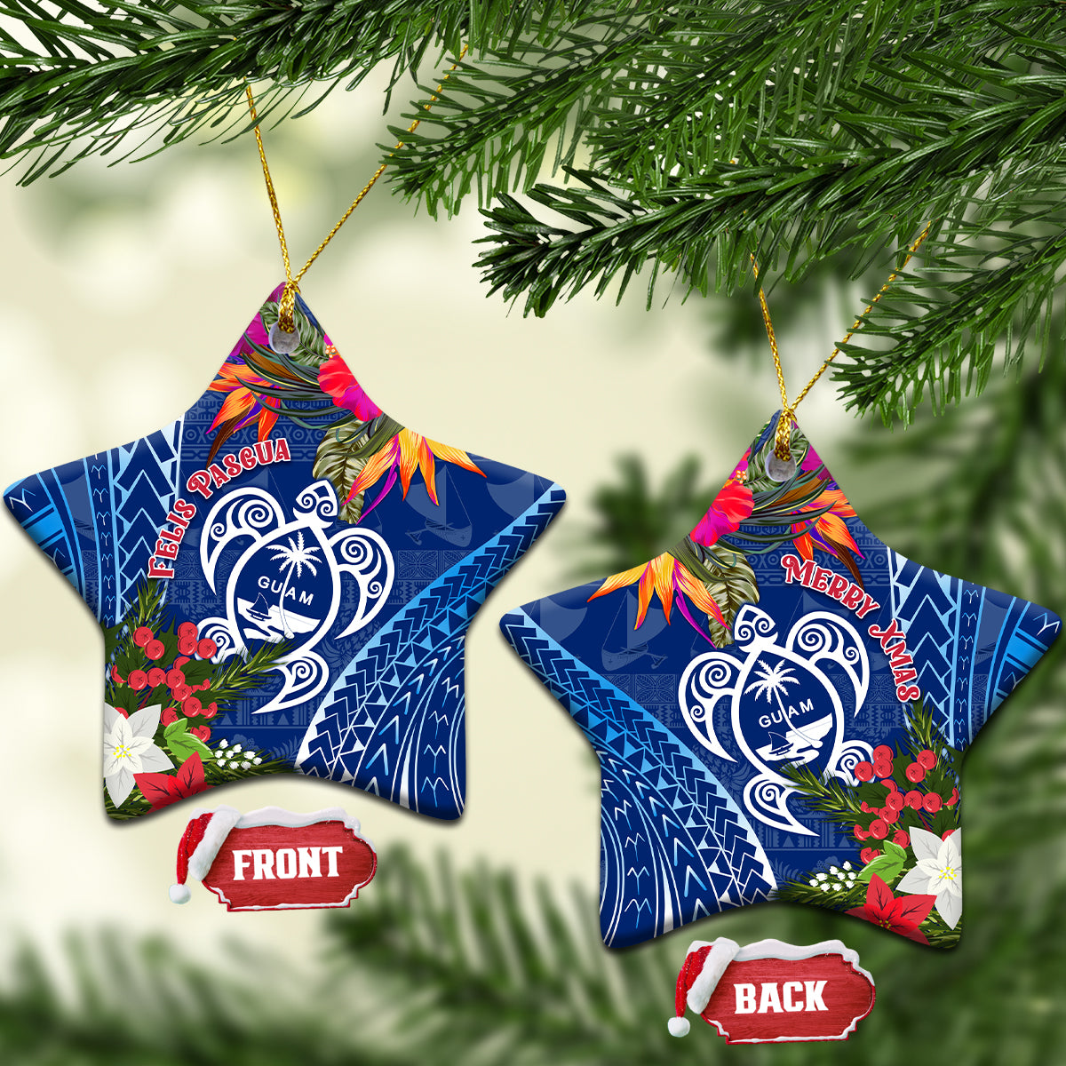 Guam Christmas Ceramic Ornament Turtle Mix Tapa Felis Pasgua LT7 - Wonder Print Shop