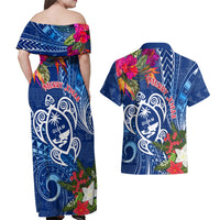 Guam Christmas Couples Matching Off Shoulder Maxi Dress and Hawaiian Shirt Turtle Mix Tapa Felis Pasgua LT7 - Wonder Print Shop
