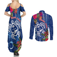 Guam Christmas Couples Matching Summer Maxi Dress and Long Sleeve Button Shirt Turtle Mix Tapa Felis Pasgua LT7 - Wonder Print Shop