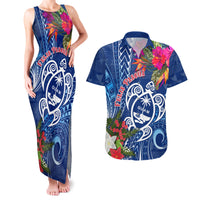 Guam Christmas Couples Matching Tank Maxi Dress and Hawaiian Shirt Turtle Mix Tapa Felis Pasgua LT7 - Wonder Print Shop