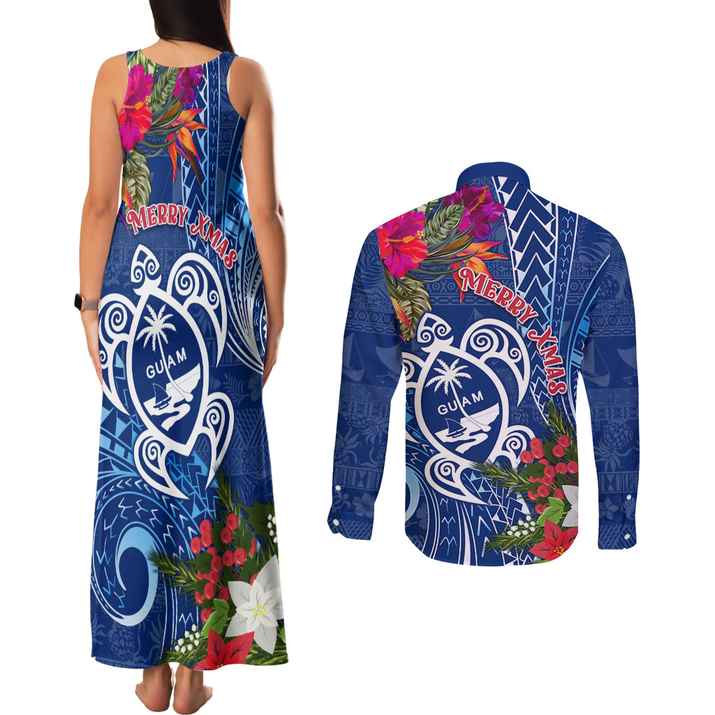 Guam Christmas Couples Matching Tank Maxi Dress and Long Sleeve Button Shirt Turtle Mix Tapa Felis Pasgua LT7 - Wonder Print Shop