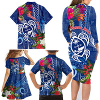 Guam Christmas Family Matching Long Sleeve Bodycon Dress and Hawaiian Shirt Turtle Mix Tapa Felis Pasgua LT7 - Wonder Print Shop
