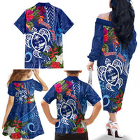 Guam Christmas Family Matching Off Shoulder Long Sleeve Dress and Hawaiian Shirt Turtle Mix Tapa Felis Pasgua - Wonder Print Shop