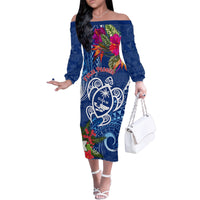 Guam Christmas Family Matching Off Shoulder Long Sleeve Dress and Hawaiian Shirt Turtle Mix Tapa Felis Pasgua - Wonder Print Shop