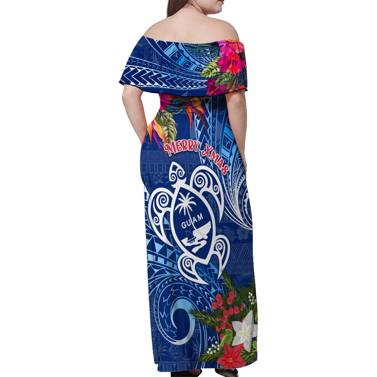 Guam Christmas Family Matching Off Shoulder Maxi Dress and Hawaiian Shirt Turtle Mix Tapa Felis Pasgua LT7 - Wonder Print Shop