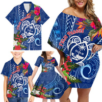 Guam Christmas Family Matching Off Shoulder Short Dress and Hawaiian Shirt Turtle Mix Tapa Felis Pasgua LT7 - Wonder Print Shop