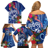 Guam Christmas Family Matching Off Shoulder Short Dress and Hawaiian Shirt Turtle Mix Tapa Felis Pasgua LT7 - Wonder Print Shop