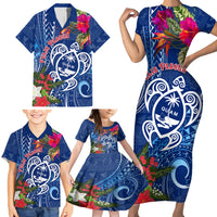 Guam Christmas Family Matching Short Sleeve Bodycon Dress and Hawaiian Shirt Turtle Mix Tapa Felis Pasgua - Wonder Print Shop