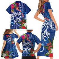 Guam Christmas Family Matching Short Sleeve Bodycon Dress and Hawaiian Shirt Turtle Mix Tapa Felis Pasgua - Wonder Print Shop