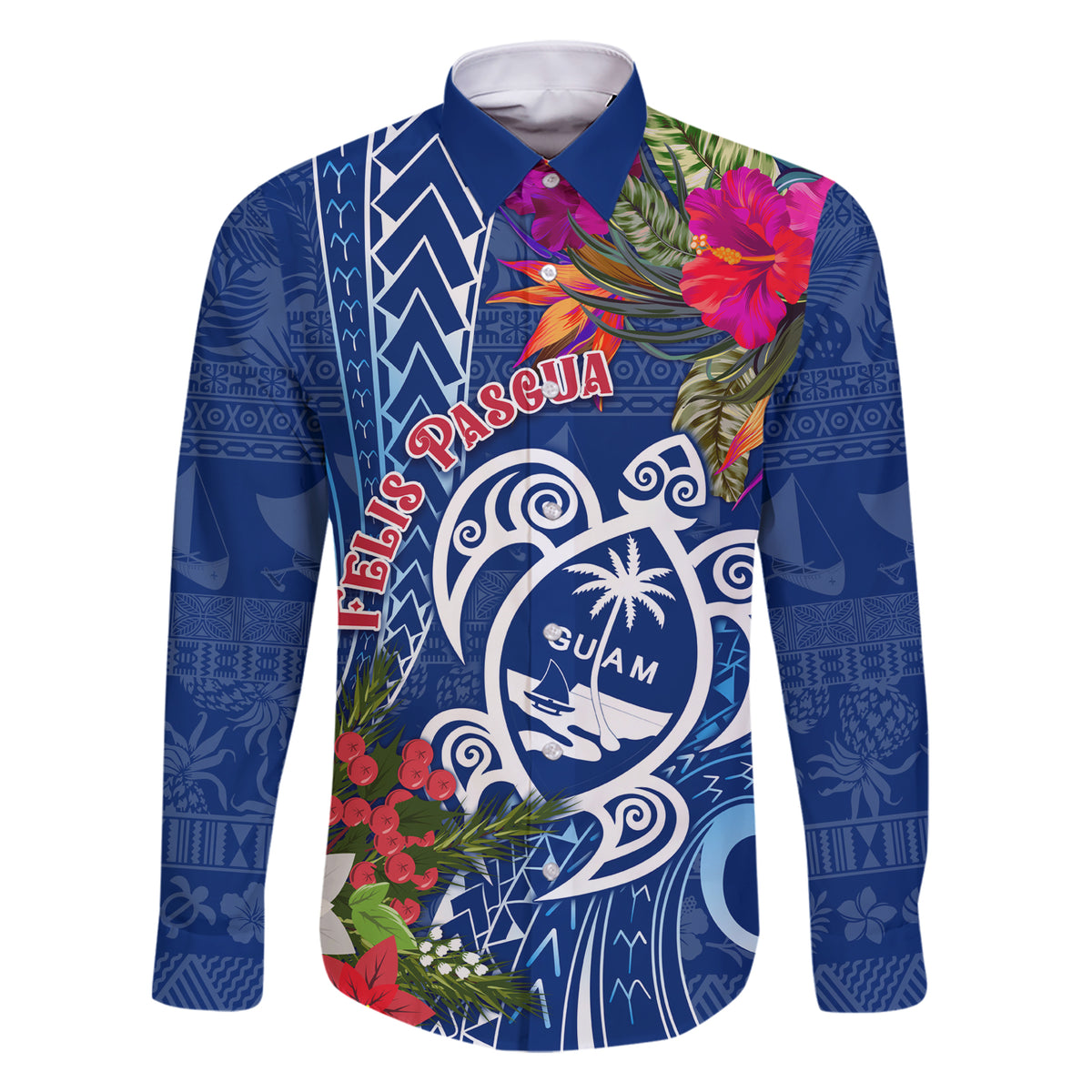 Guam Christmas Family Matching Short Sleeve Bodycon Dress and Hawaiian Shirt Turtle Mix Tapa Felis Pasgua - Wonder Print Shop