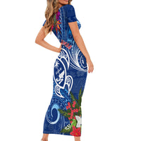 Guam Christmas Family Matching Short Sleeve Bodycon Dress and Hawaiian Shirt Turtle Mix Tapa Felis Pasgua - Wonder Print Shop