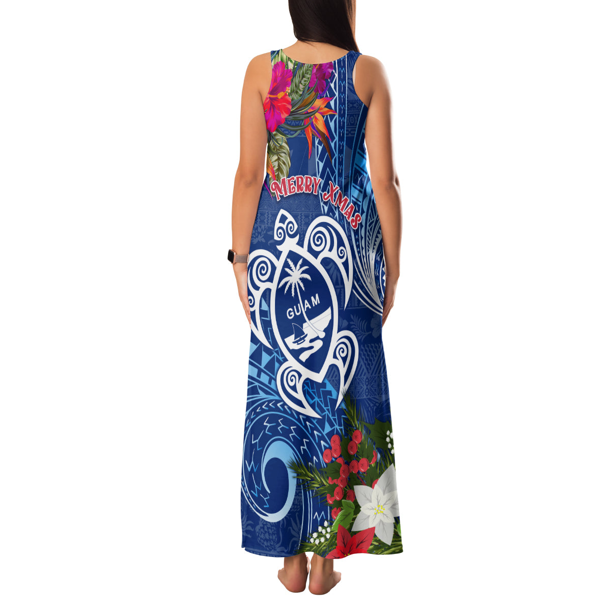 Guam Christmas Family Matching Tank Maxi Dress and Hawaiian Shirt Turtle Mix Tapa Felis Pasgua - Wonder Print Shop