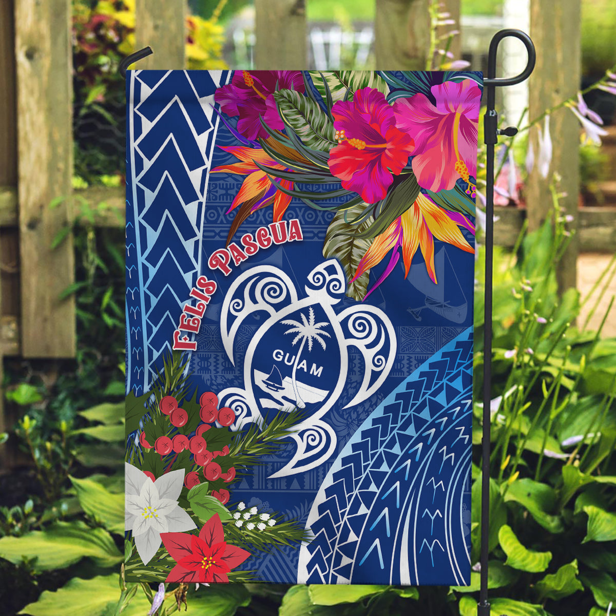 Guam Christmas Garden Flag Turtle Mix Tapa Felis Pasgua - Wonder Print Shop