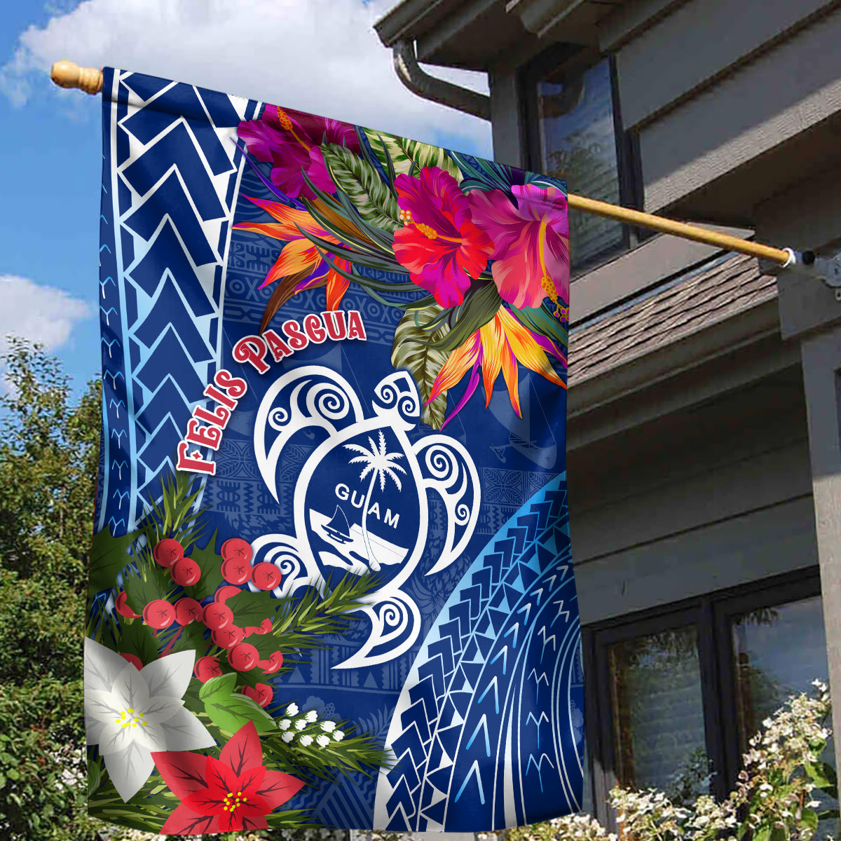 Guam Christmas Garden Flag Turtle Mix Tapa Felis Pasgua - Wonder Print Shop