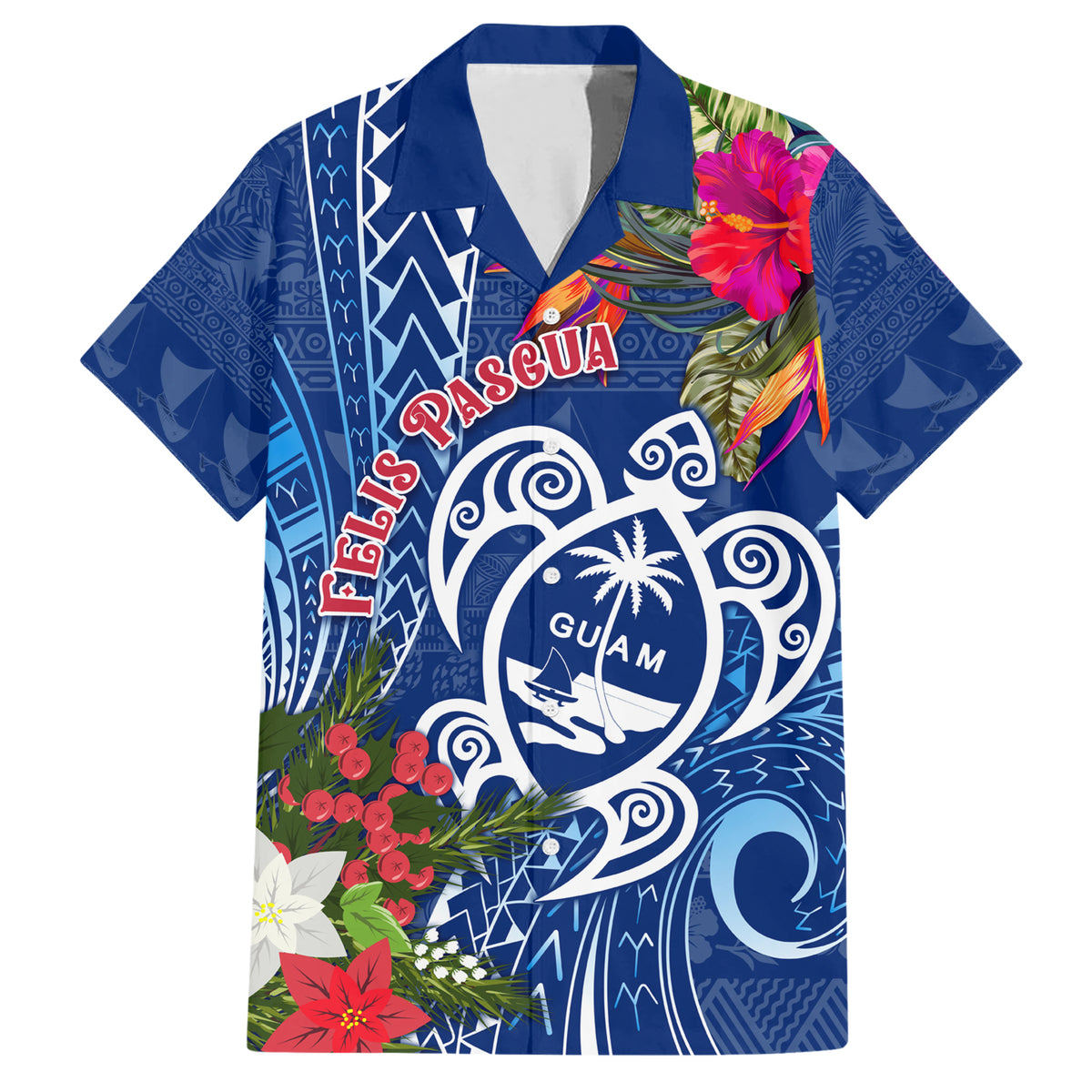 Guam Christmas Hawaiian Shirt Turtle Mix Tapa Felis Pasgua - Wonder Print Shop