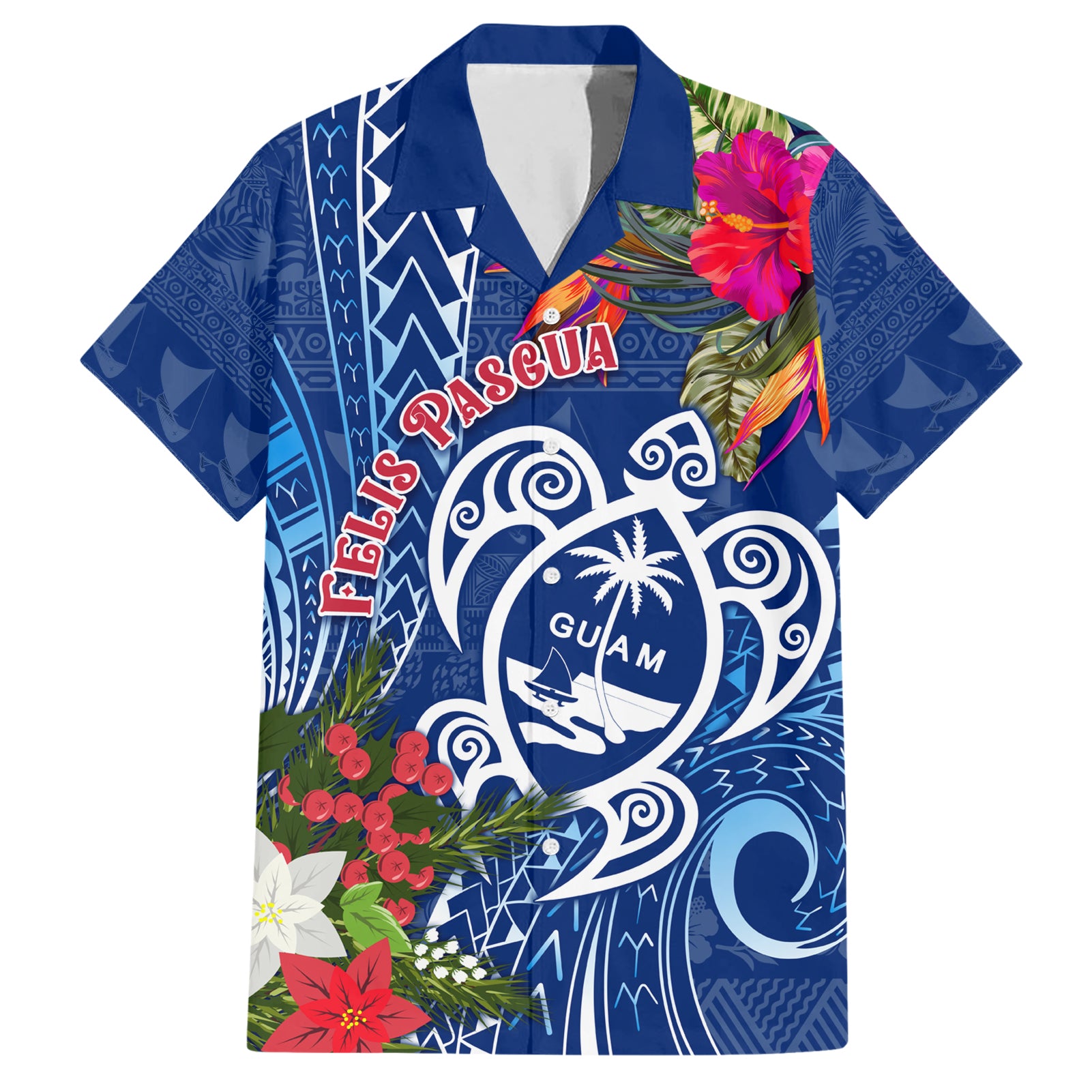 Guam Christmas Hawaiian Shirt Turtle Mix Tapa Felis Pasgua - Wonder Print Shop