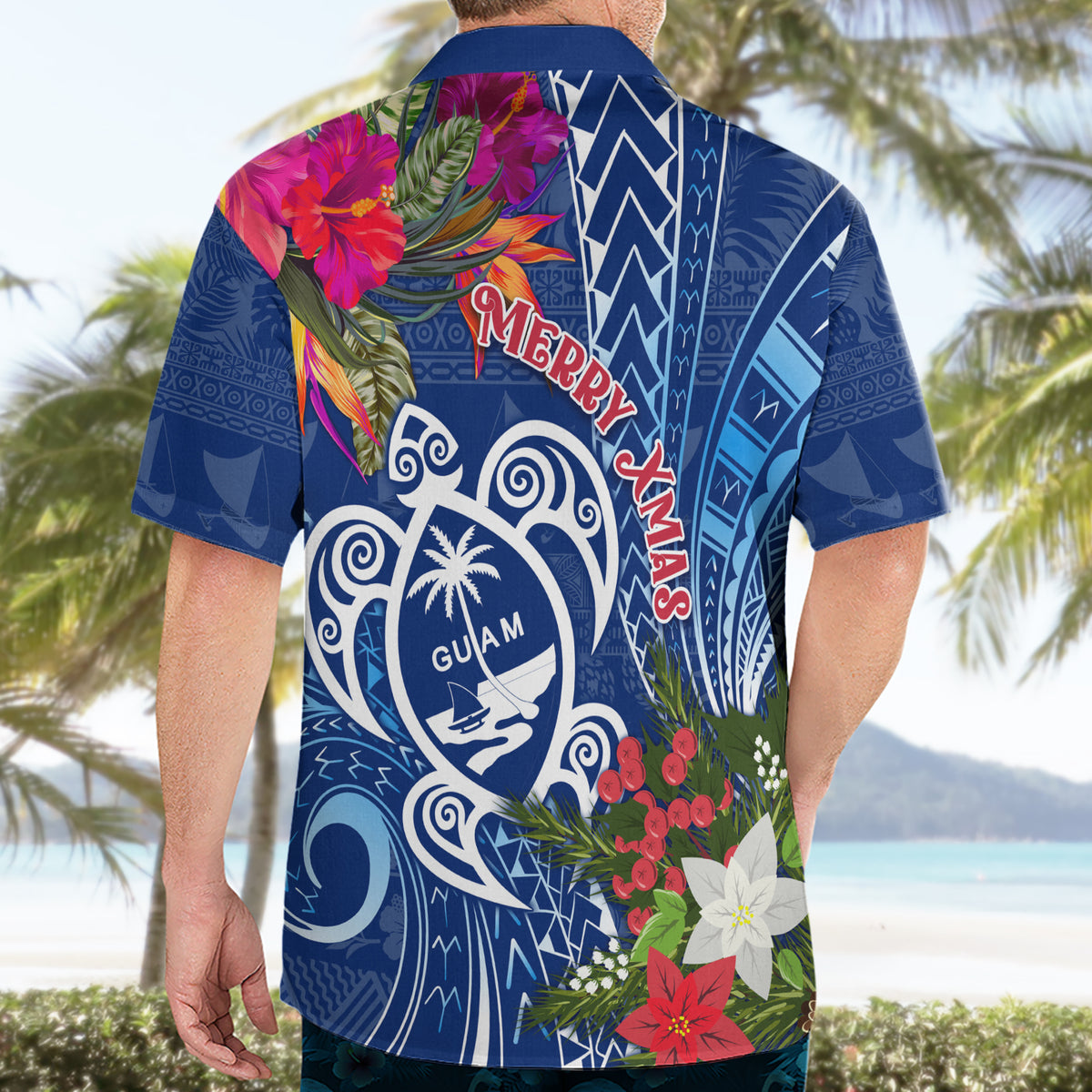 Guam Christmas Hawaiian Shirt Turtle Mix Tapa Felis Pasgua - Wonder Print Shop