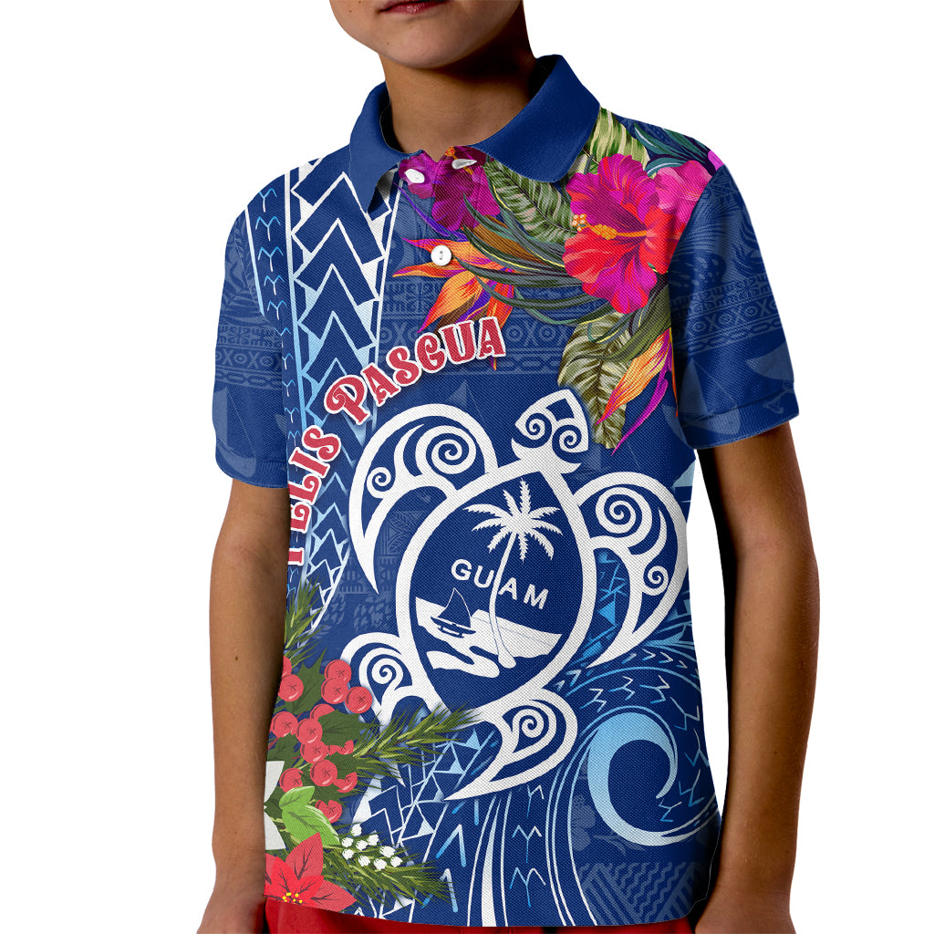 Guam Christmas Kid Polo Shirt Turtle Mix Tapa Felis Pasgua - Wonder Print Shop