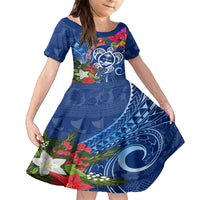 Guam Christmas Kid Short Sleeve Dress Turtle Mix Tapa Felis Pasgua - Wonder Print Shop