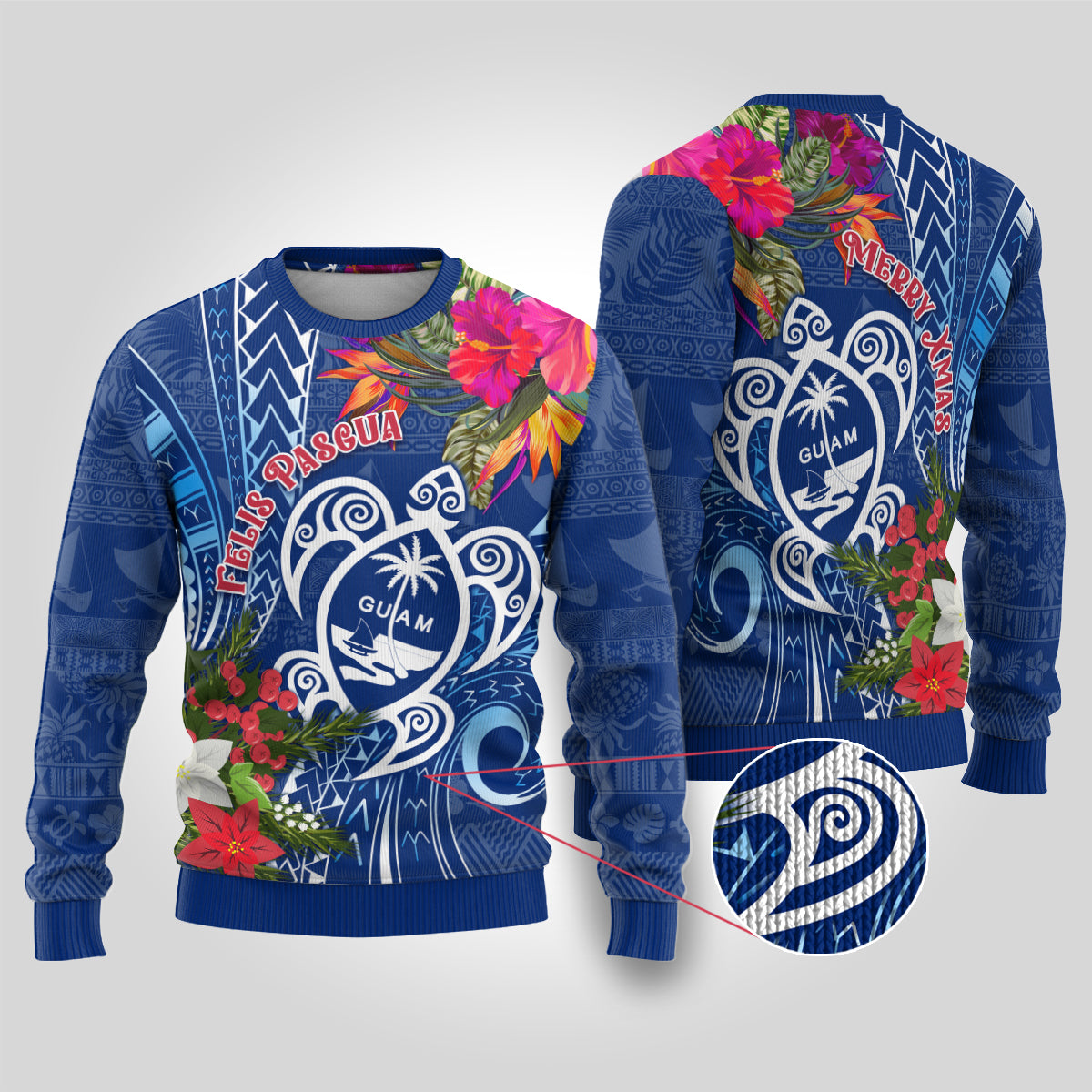 Guam Christmas Ugly Christmas Sweater Turtle Mix Tapa Felis Pasgua - Wonder Print Shop