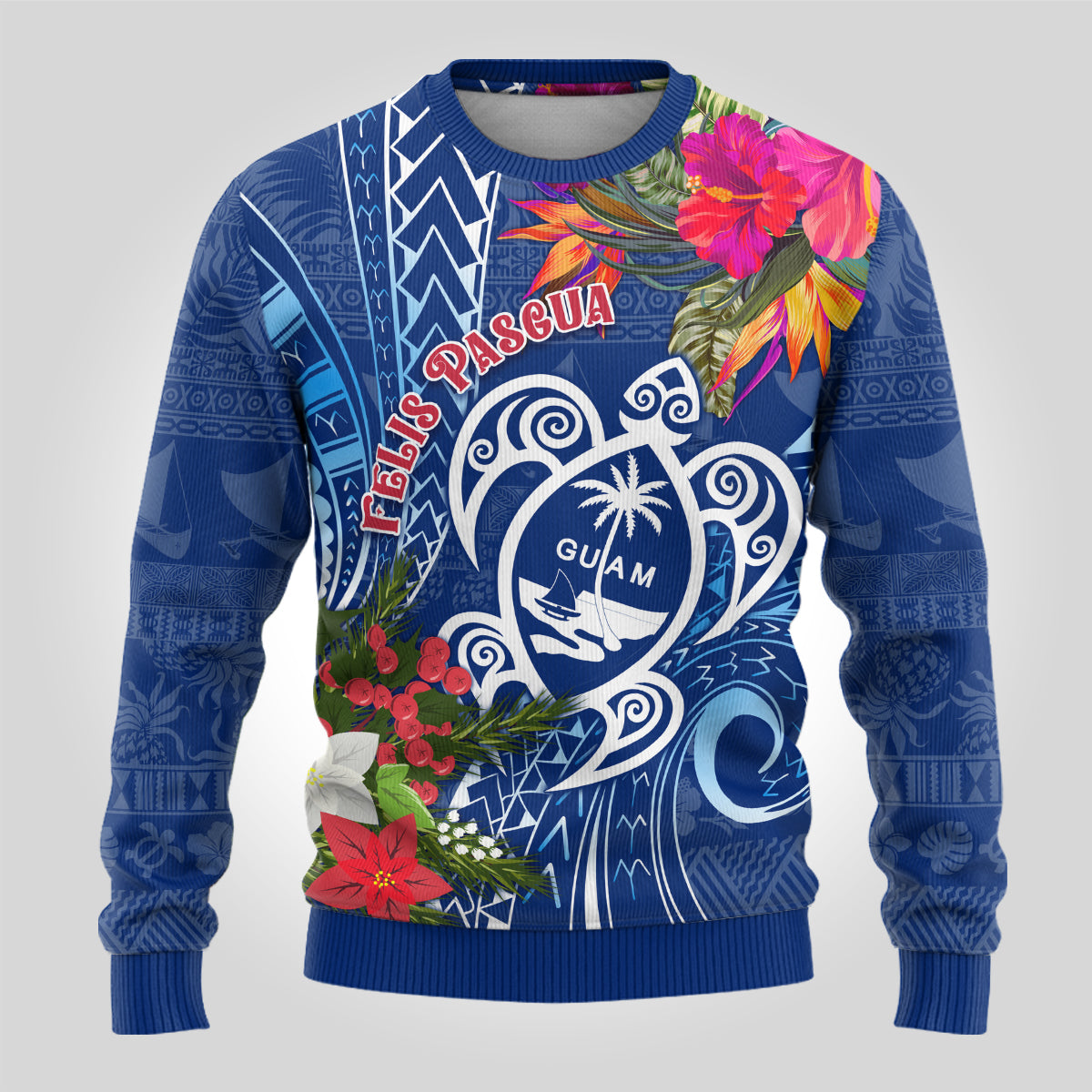 Guam Christmas Ugly Christmas Sweater Turtle Mix Tapa Felis Pasgua - Wonder Print Shop