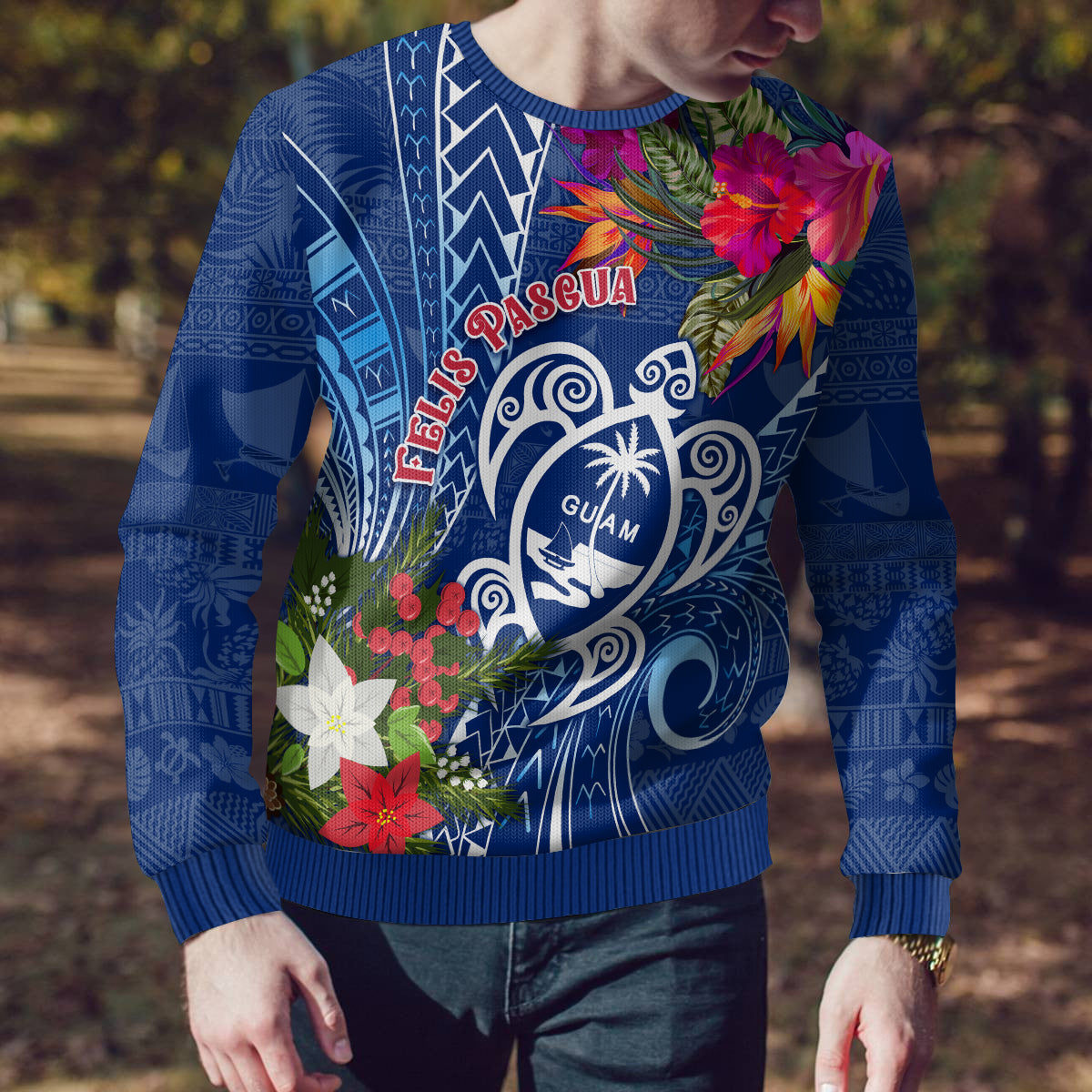 Guam Christmas Ugly Christmas Sweater Turtle Mix Tapa Felis Pasgua - Wonder Print Shop